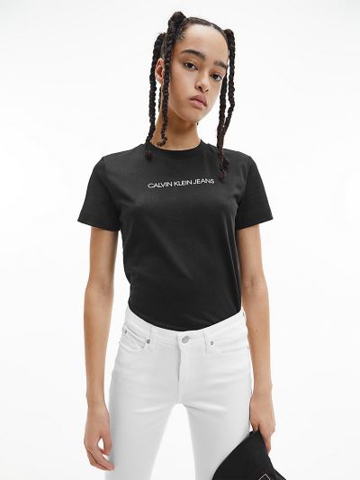 Calvin Klein Ruhák HU677540 | Calvin Klein Organic Cotton Logo Női Póló Fekete